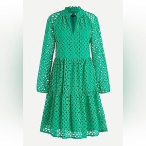 J. Crew Dublin Green Long Sleeve Eyelet Dress small